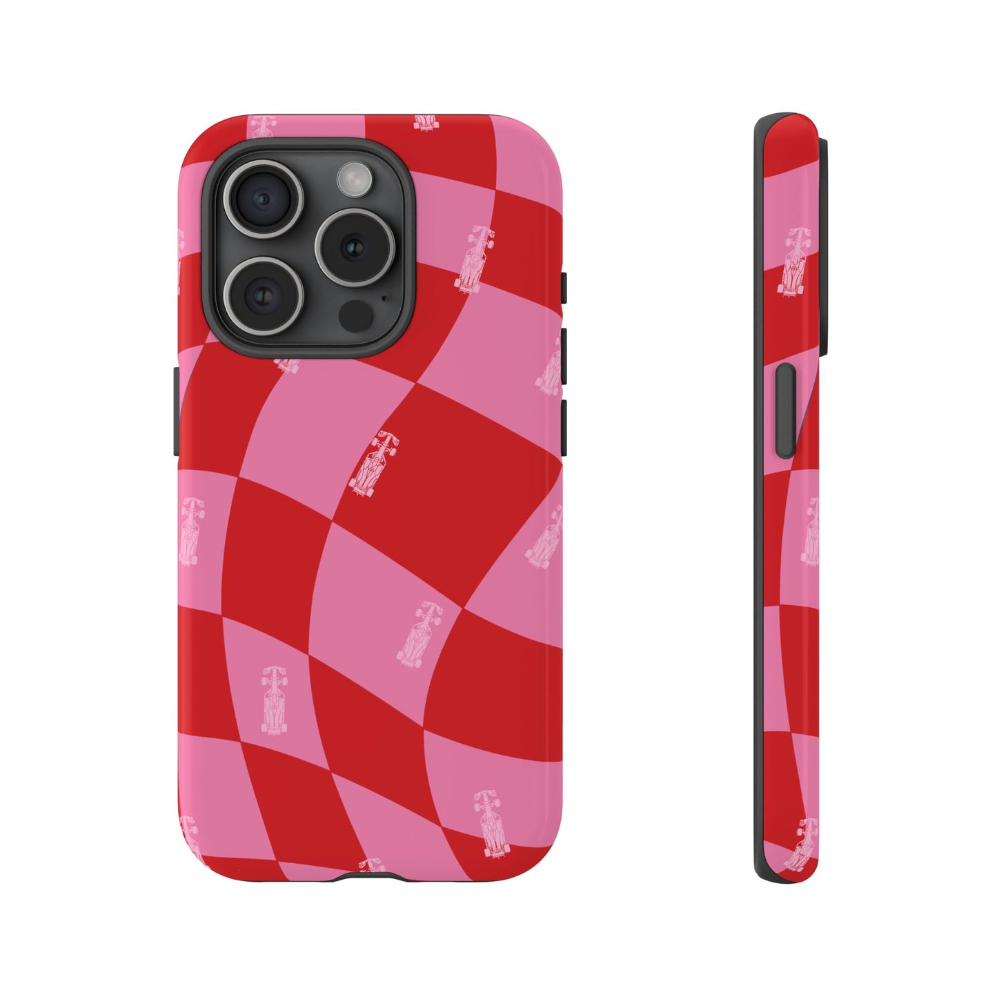 F1 Phone Case Pink and Red Checkerboard Design, Trendy F1 Gift, Girly Formula 1 Gift, Cute F1 Phone Case, Unique Formula One Phone Case