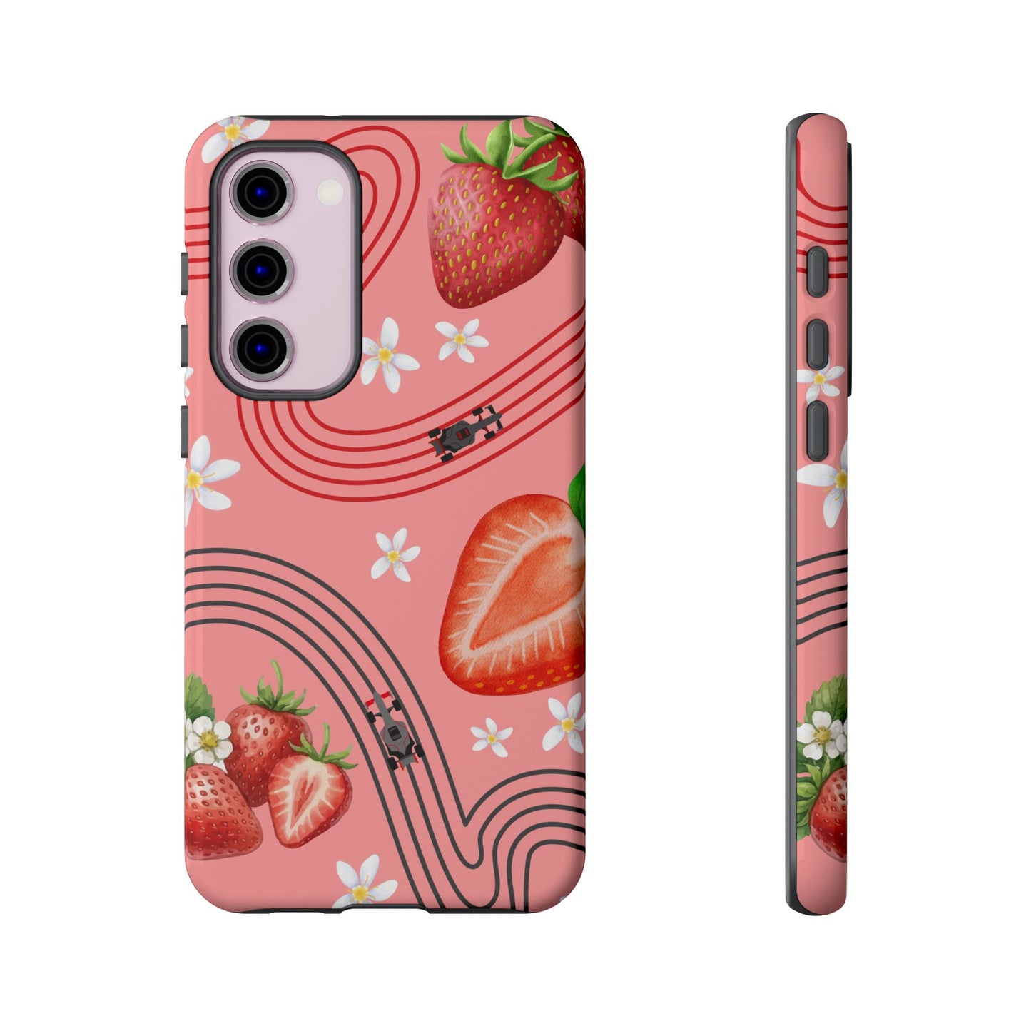 Red F1 Audi and Strawberries Phone Case, Trendy F1 Gift, Formula 1 Gift, Cute Fruit F1 Phone Case, Unique Phone Case