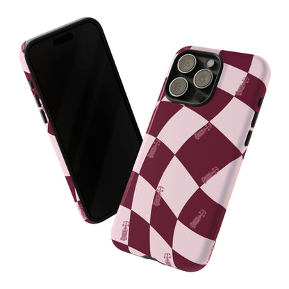 F1 Phone Case Pink Checkered Design, Trendy F1 Gift, Formula 1 Gift, Cute F1 Phone Case, Unique Formula One Phone Case