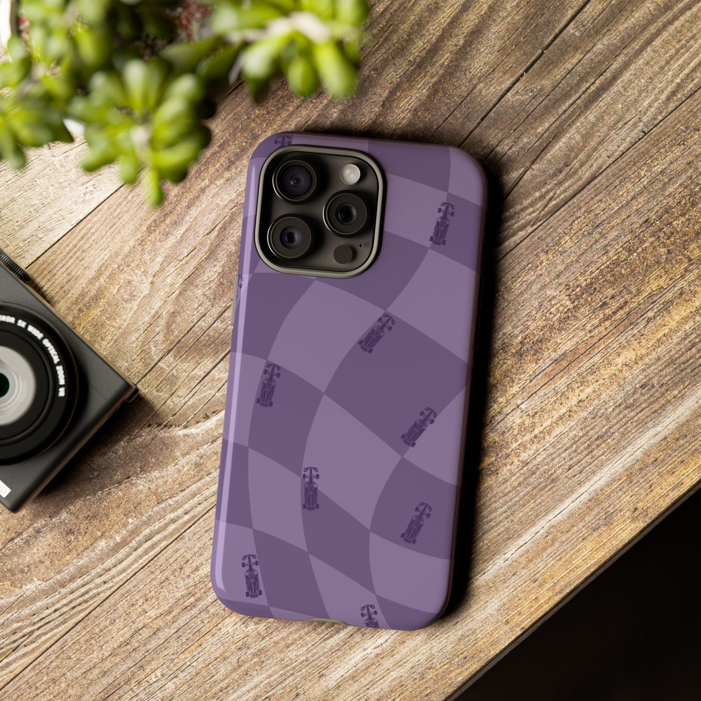 F1 Phone Case Purple Checkered Design, Trendy F1 Gift, Formula 1 Gift, Cute F1 Phone Case, Unique Formula One Phone Case