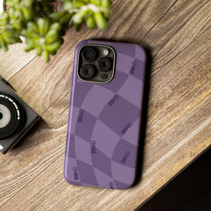 F1 Phone Case Purple Checkered Design, Trendy F1 Gift, Formula 1 Gift, Cute F1 Phone Case, Unique Formula One Phone Case