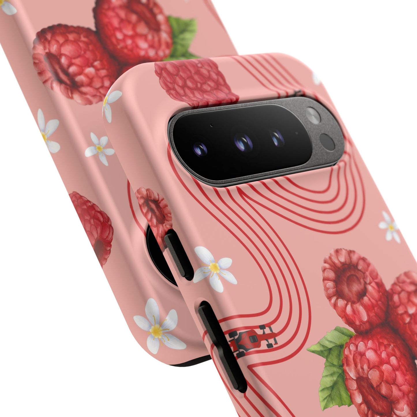 Red F1 Haas and Raspberries Phone Case, Trendy F1 Gift, Formula 1 Gift, Cute Fruit F1 Phone Case, Unique Phone Case