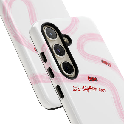 F1 Phone Case Pink and Red Painted "its lights out and away we go", Trendy F1 Gift, Formula 1 Gift, Cute F1 Phone Case, Unique Phone Case