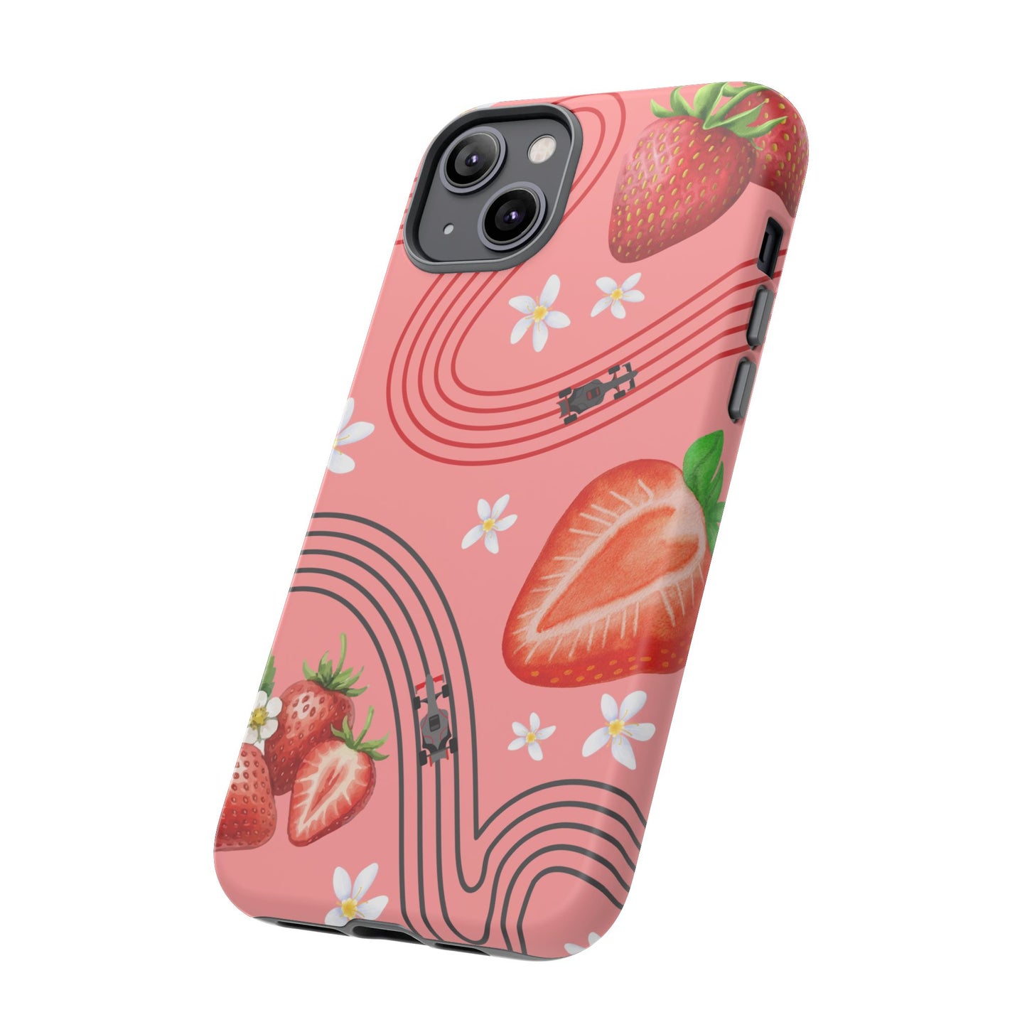 Red F1 Audi and Strawberries Phone Case, Trendy F1 Gift, Formula 1 Gift, Cute Fruit F1 Phone Case, Unique Phone Case