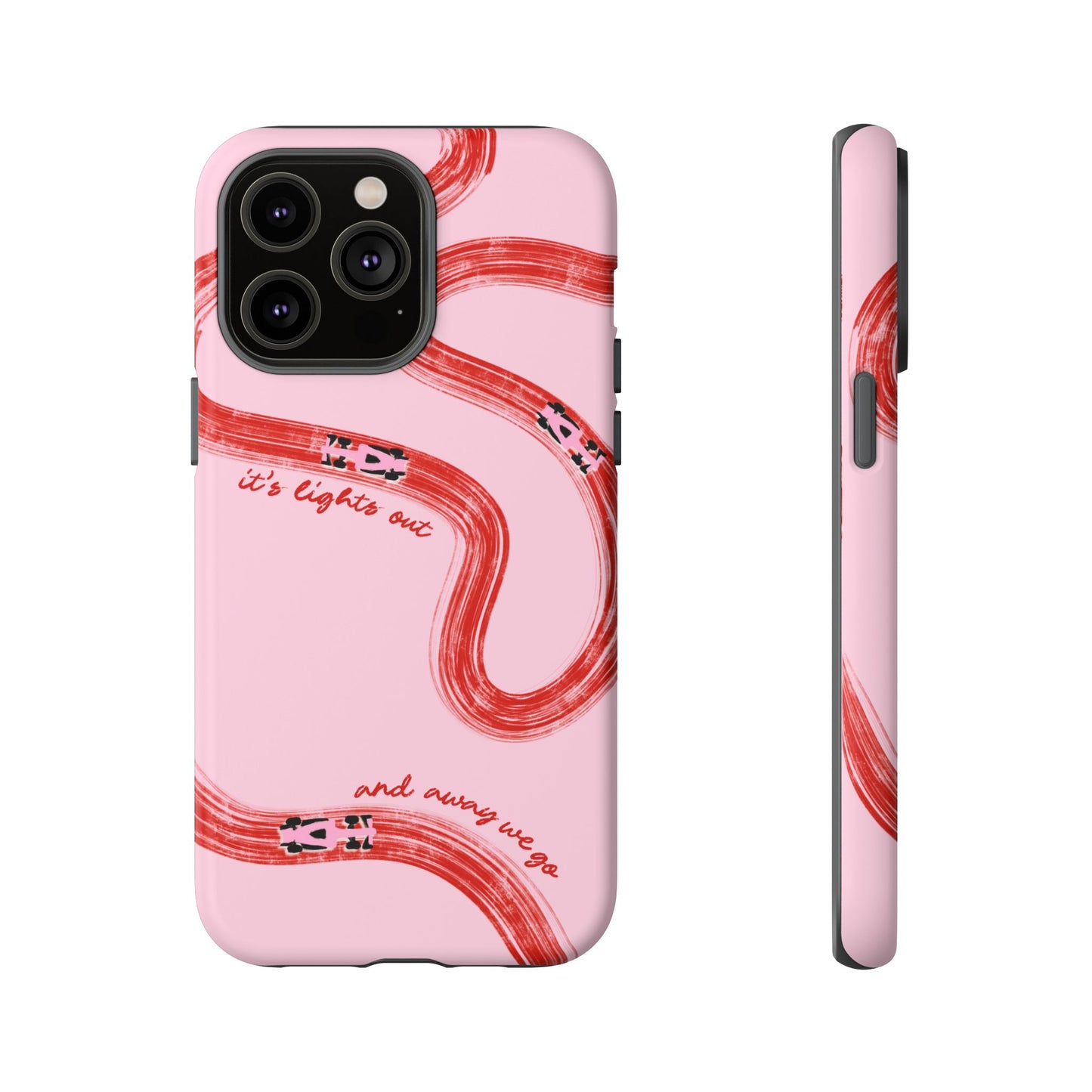 F1 Phone Case Pink and Red Painted "its lights out and away we go", Trendy F1 Gift, Formula 1 Gift, Cute F1 Phone Case, Unique Phone Case