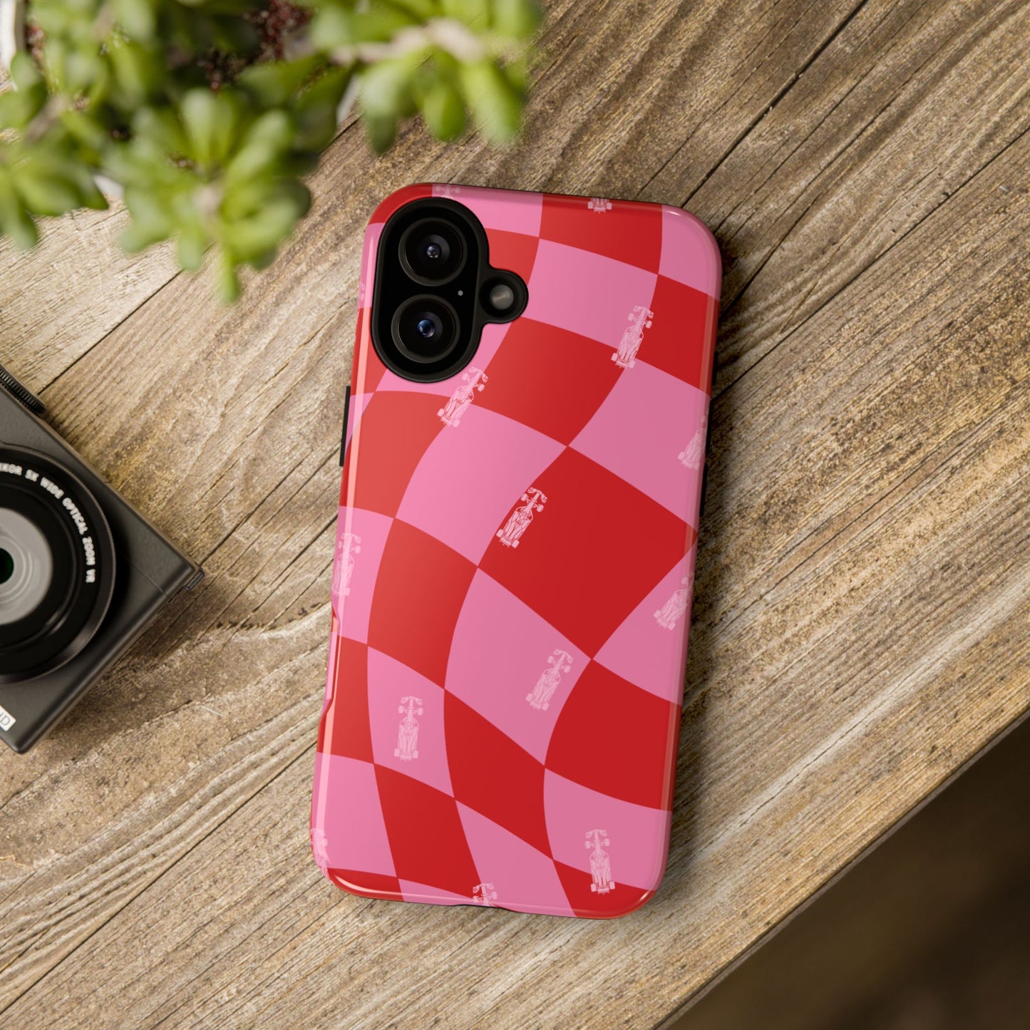 F1 Phone Case Pink and Red Checkerboard Design, Trendy F1 Gift, Girly Formula 1 Gift, Cute F1 Phone Case, Unique Formula One Phone Case