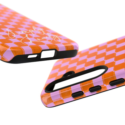 Simply Lovely Orange and Pink Checkered F1 Phone Case Design, Trendy F1 Gift, Formula 1 Gift, Cute F1 Phone Case