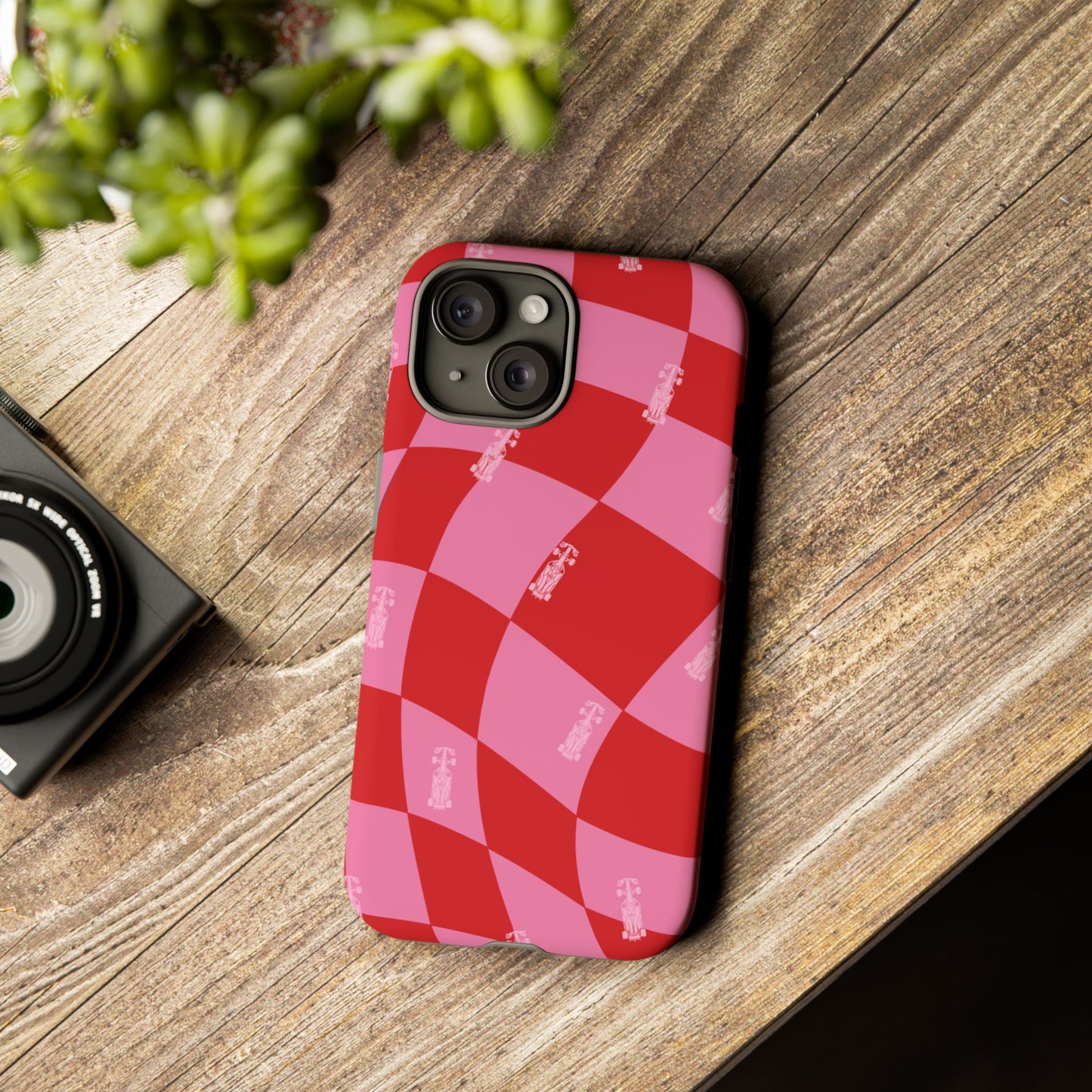 F1 Phone Case Pink and Red Checkerboard Design, Trendy F1 Gift, Girly Formula 1 Gift, Cute F1 Phone Case, Unique Formula One Phone Case