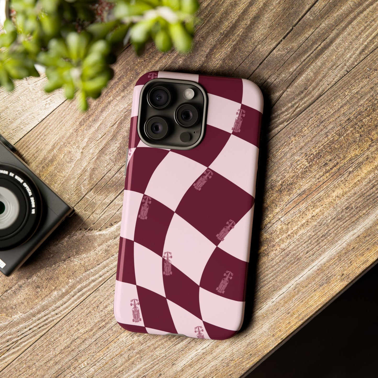 F1 Phone Case Pink Checkered Design, Trendy F1 Gift, Formula 1 Gift, Cute F1 Phone Case, Unique Formula One Phone Case