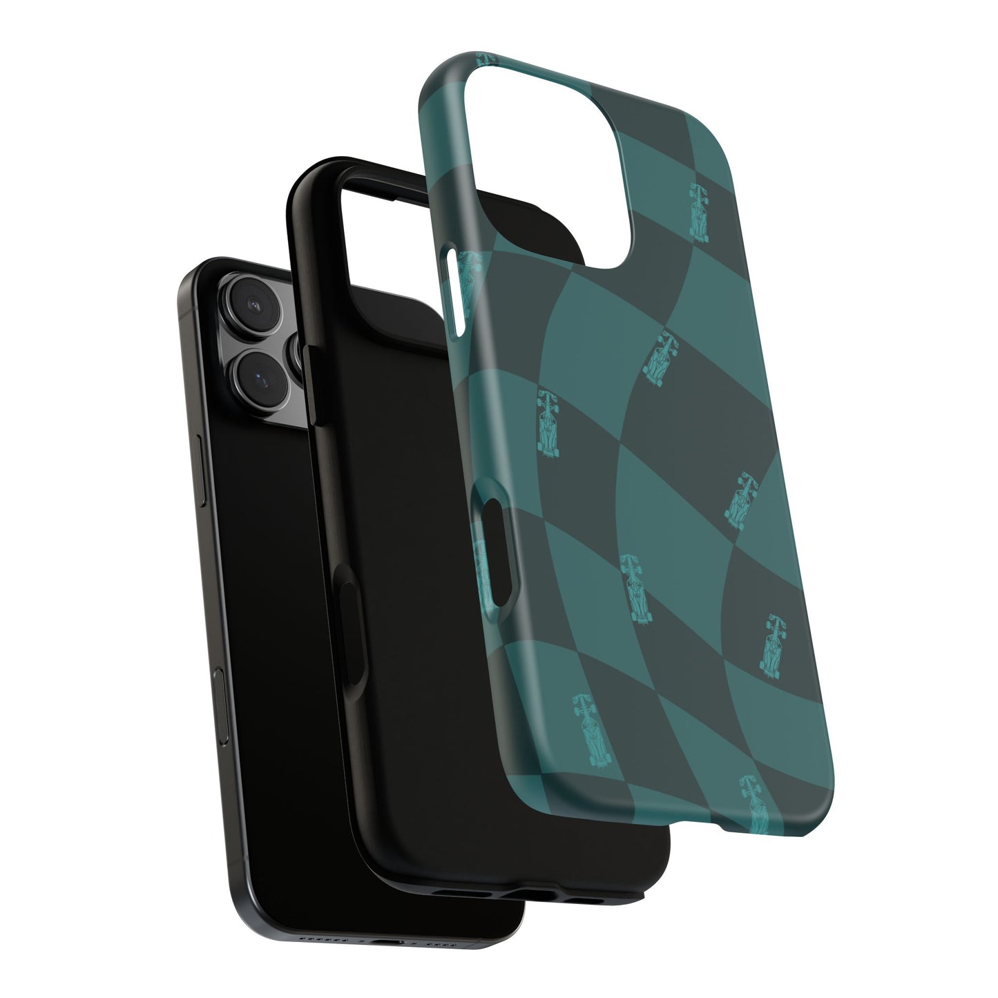 F1 Phone Case Teal Checkered Design, Trendy F1 Gift, Formula 1 Gift, Cute F1 Phone Case, Unique Formula One Phone Case