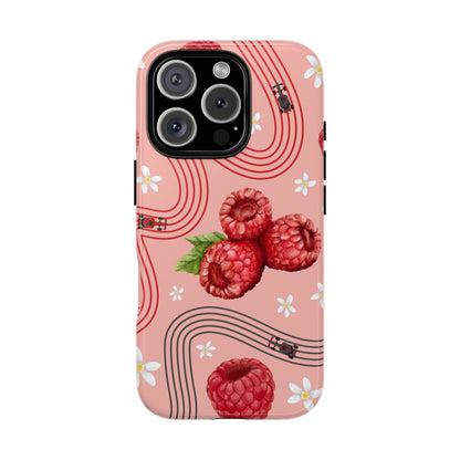 Red F1 Haas and Raspberries Phone Case, Trendy F1 Gift, Formula 1 Gift, Cute Fruit F1 Phone Case, Unique Phone Case