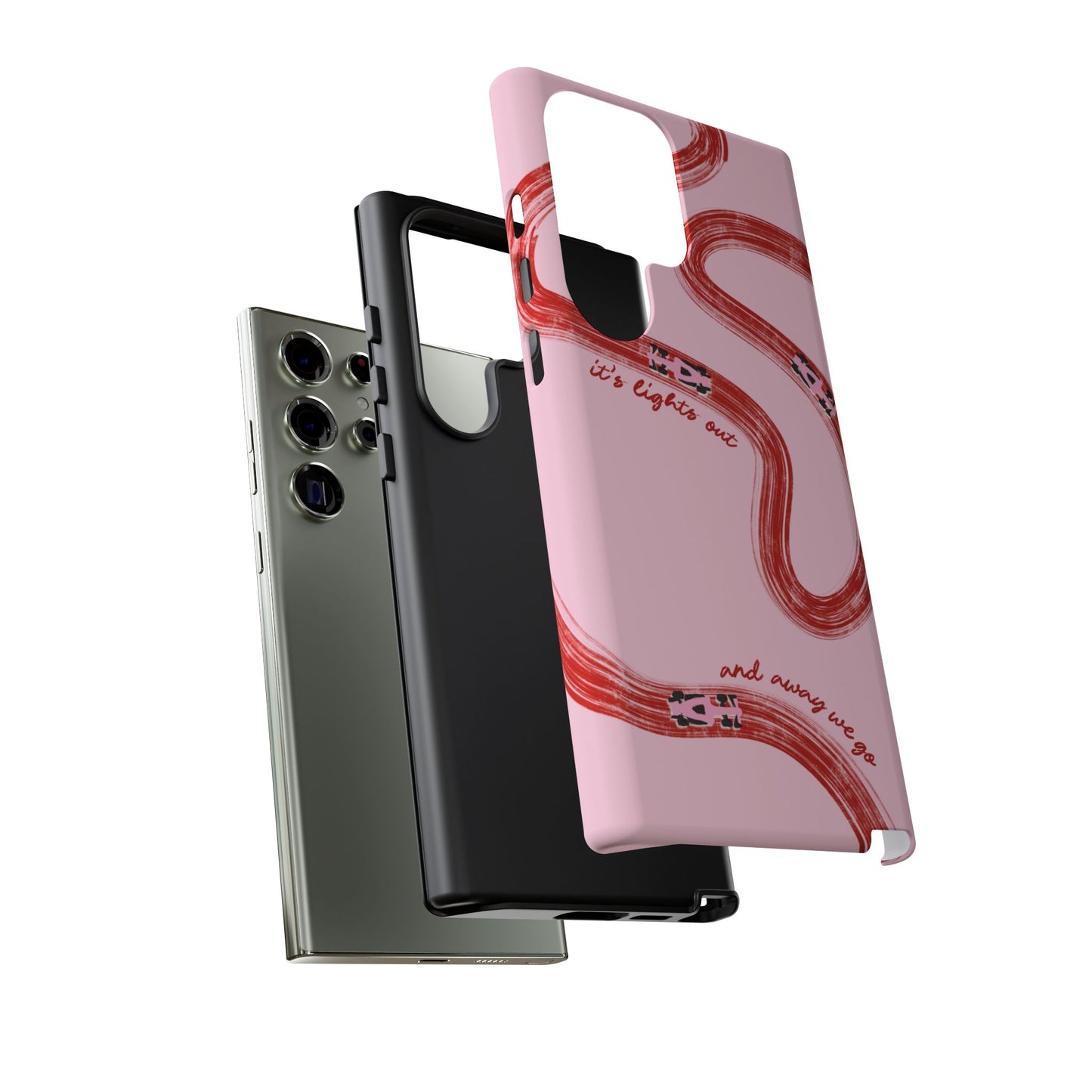 F1 Phone Case Pink and Red Painted "its lights out and away we go", Trendy F1 Gift, Formula 1 Gift, Cute F1 Phone Case, Unique Phone Case