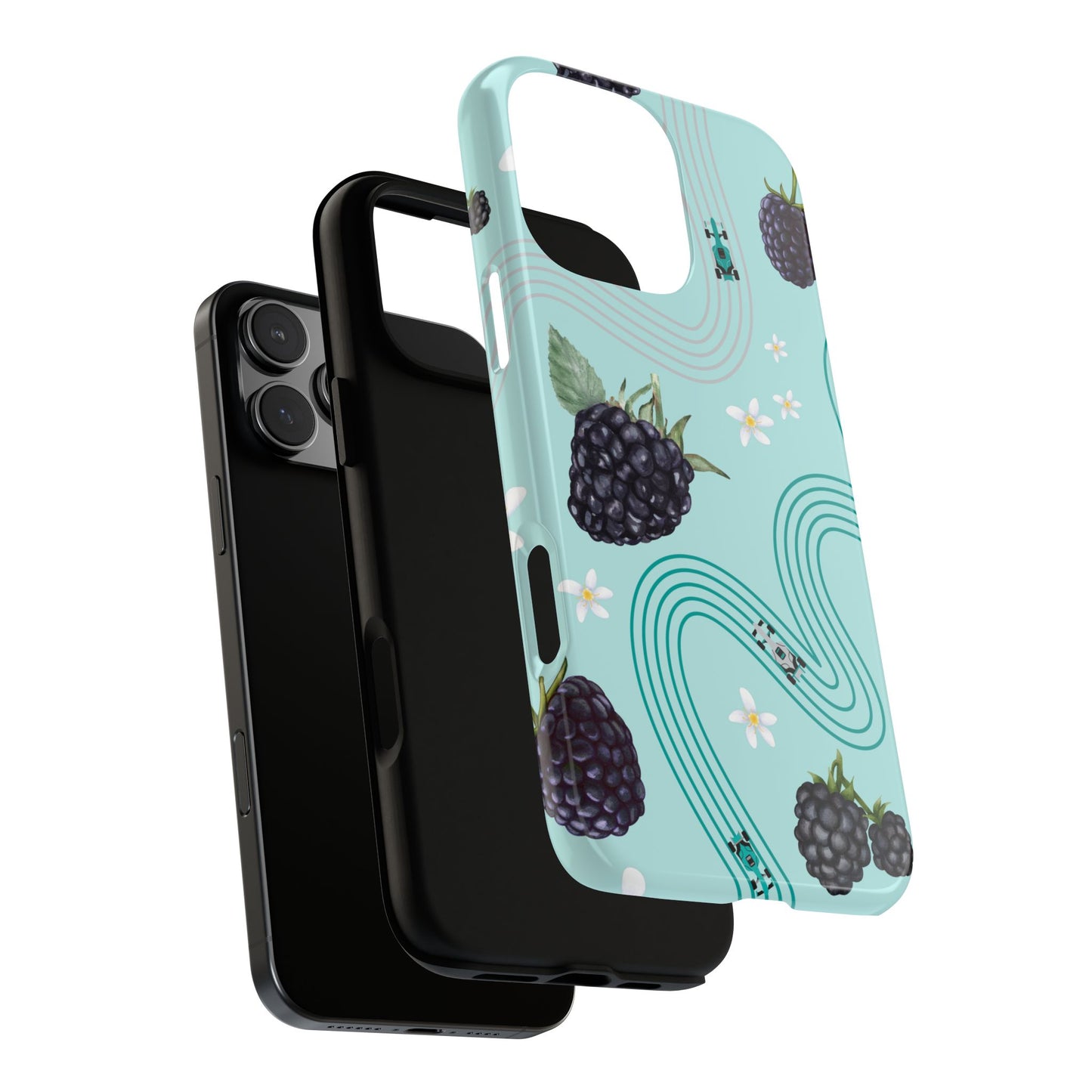Teal F1 Mercedes and Blackberries Phone Case , Trendy F1 Gift, Formula 1 Gift, Cute Fruit F1 Phone Case, Unique Phone Case