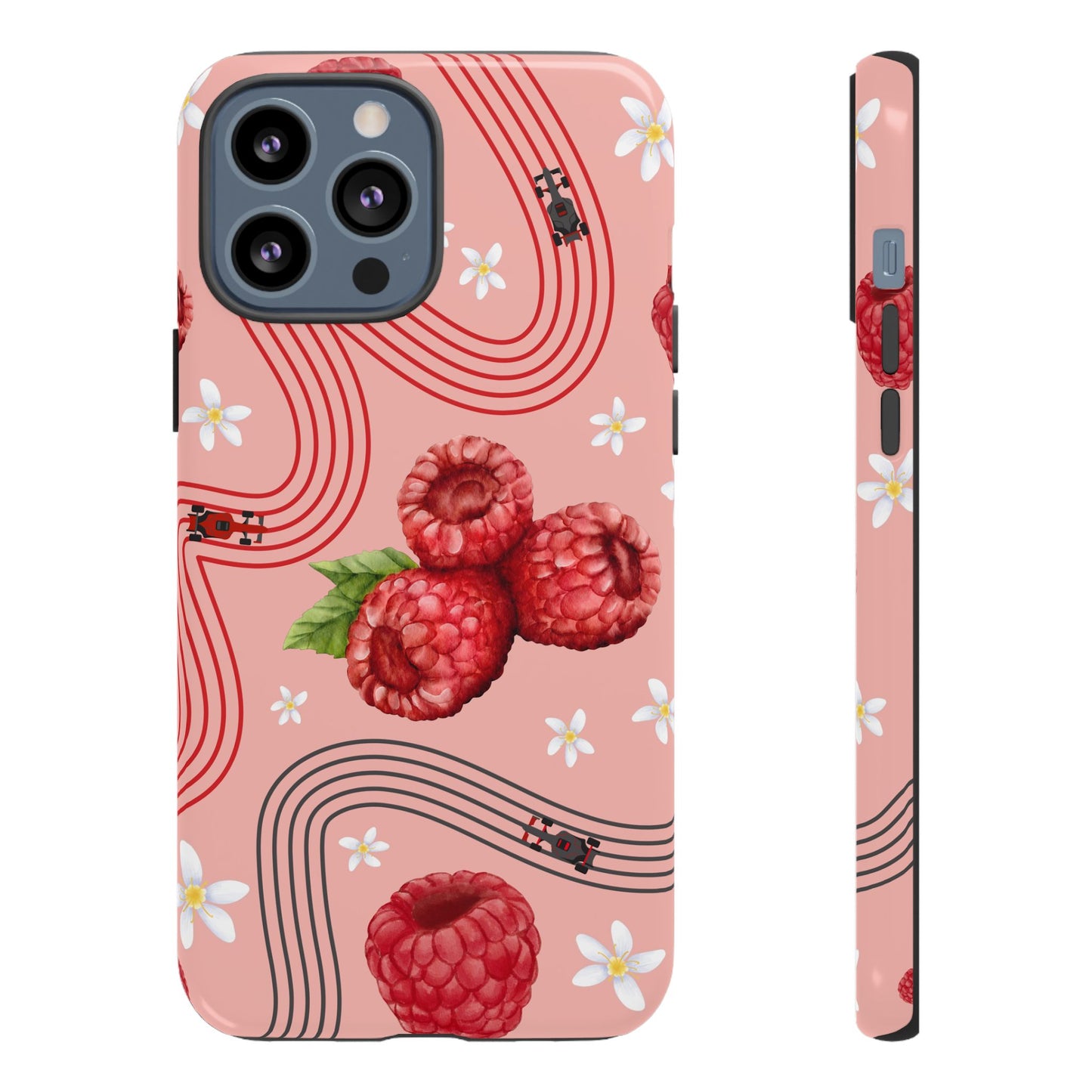 Red F1 Haas and Raspberries Phone Case, Trendy F1 Gift, Formula 1 Gift, Cute Fruit F1 Phone Case, Unique Phone Case