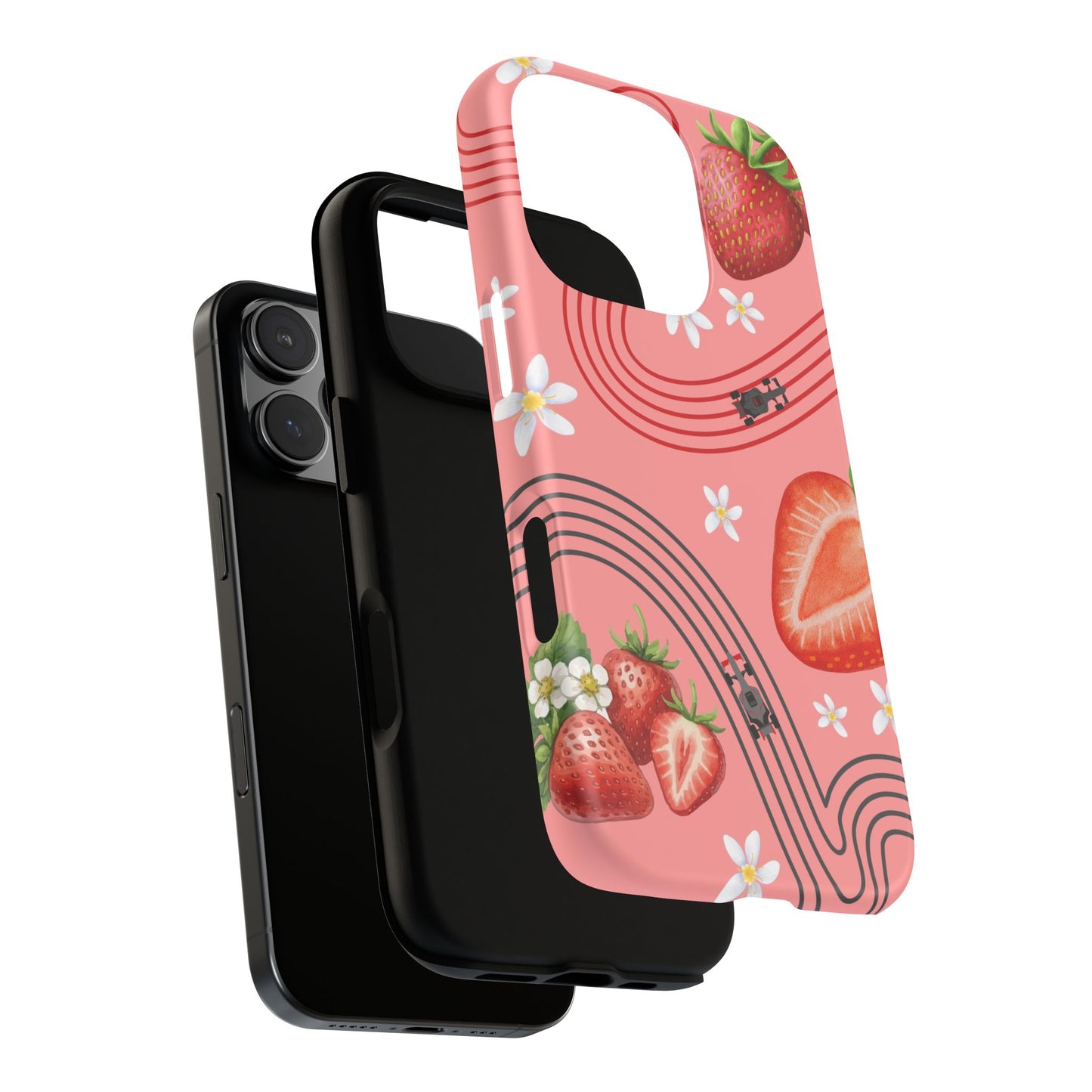 Red F1 Audi and Strawberries Phone Case, Trendy F1 Gift, Formula 1 Gift, Cute Fruit F1 Phone Case, Unique Phone Case