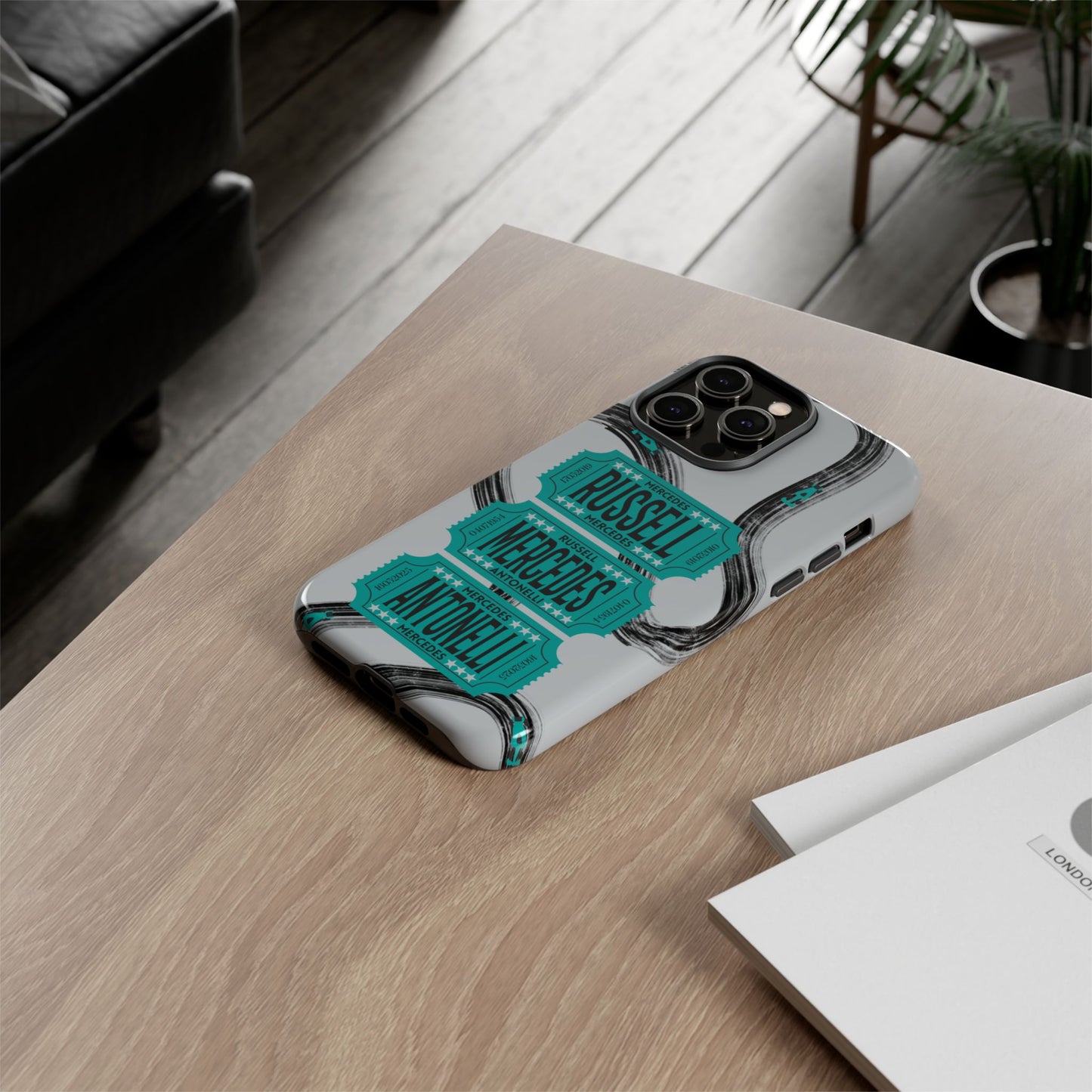 Mercedes F1 Phone Case Painted Ticket Stubs, Trendy F1 Gift, Formula 1 Gift, Cute F1 Phone Case