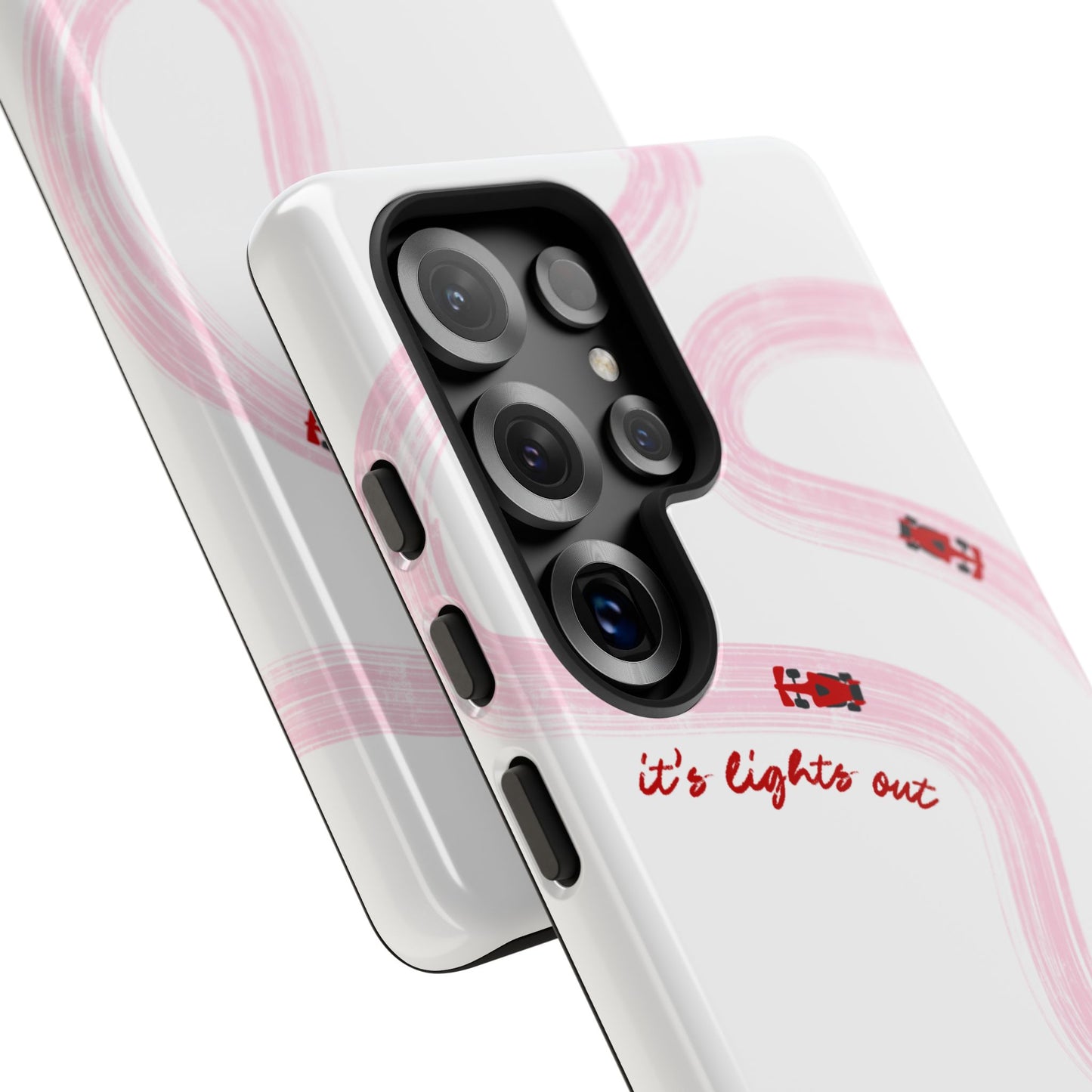 F1 Phone Case Pink and Red Painted "its lights out and away we go", Trendy F1 Gift, Formula 1 Gift, Cute F1 Phone Case, Unique Phone Case