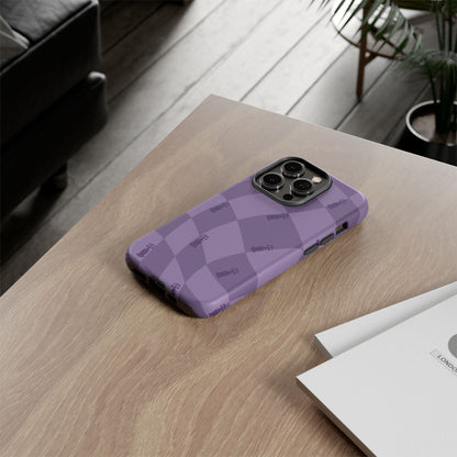 F1 Phone Case Purple Checkered Design, Trendy F1 Gift, Formula 1 Gift, Cute F1 Phone Case, Unique Formula One Phone Case