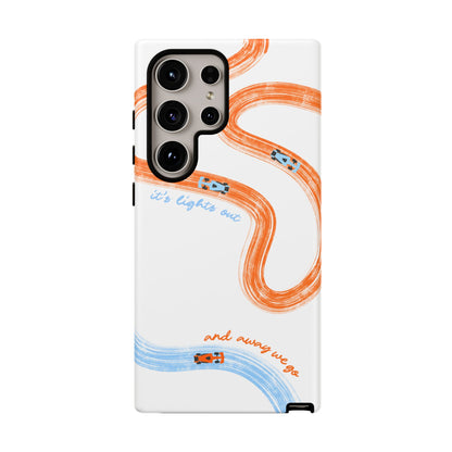 McLaren F1 Phone Case Orange and Blue Painted "its lights out and away we go", Trendy F1 Gift, Formula 1 Gift, Cute F1 Phone Case