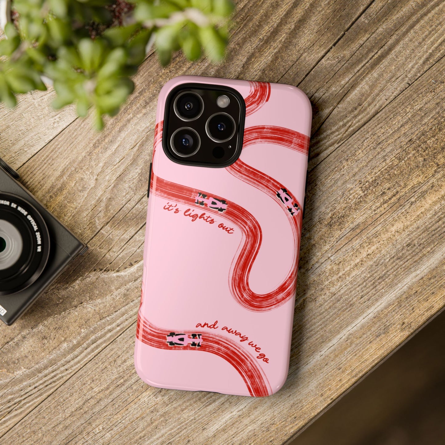 F1 Phone Case Pink and Red Painted "its lights out and away we go", Trendy F1 Gift, Formula 1 Gift, Cute F1 Phone Case, Unique Phone Case