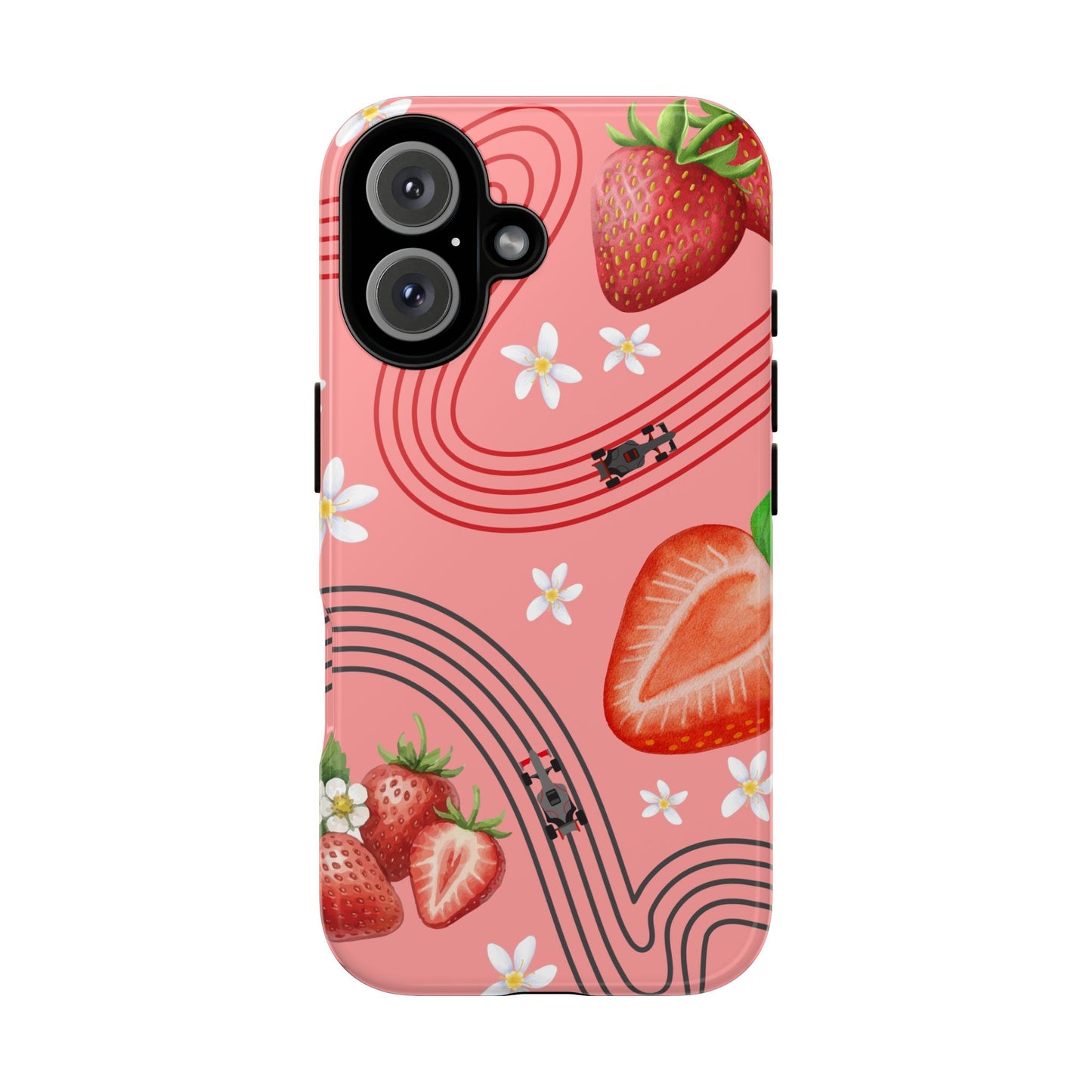 Red F1 Audi and Strawberries Phone Case, Trendy F1 Gift, Formula 1 Gift, Cute Fruit F1 Phone Case, Unique Phone Case