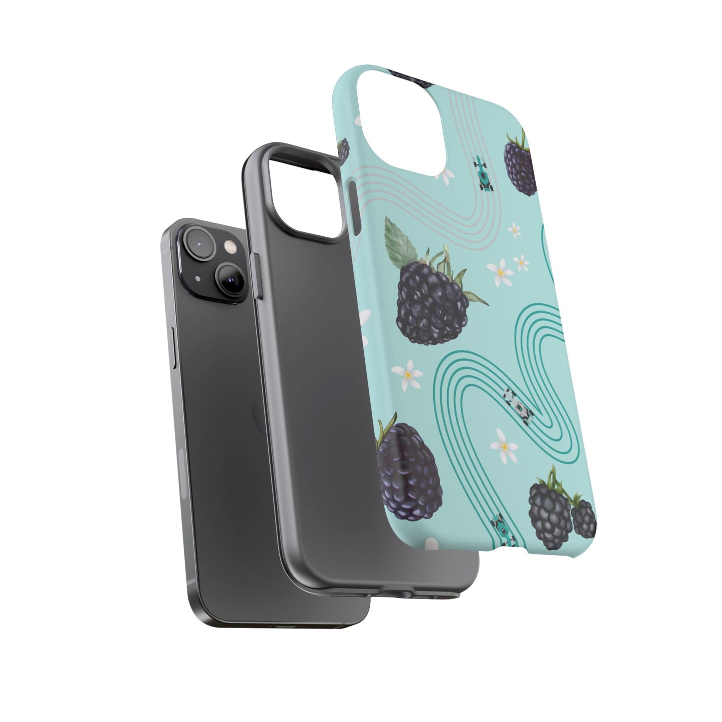 Teal F1 Mercedes and Blackberries Phone Case , Trendy F1 Gift, Formula 1 Gift, Cute Fruit F1 Phone Case, Unique Phone Case