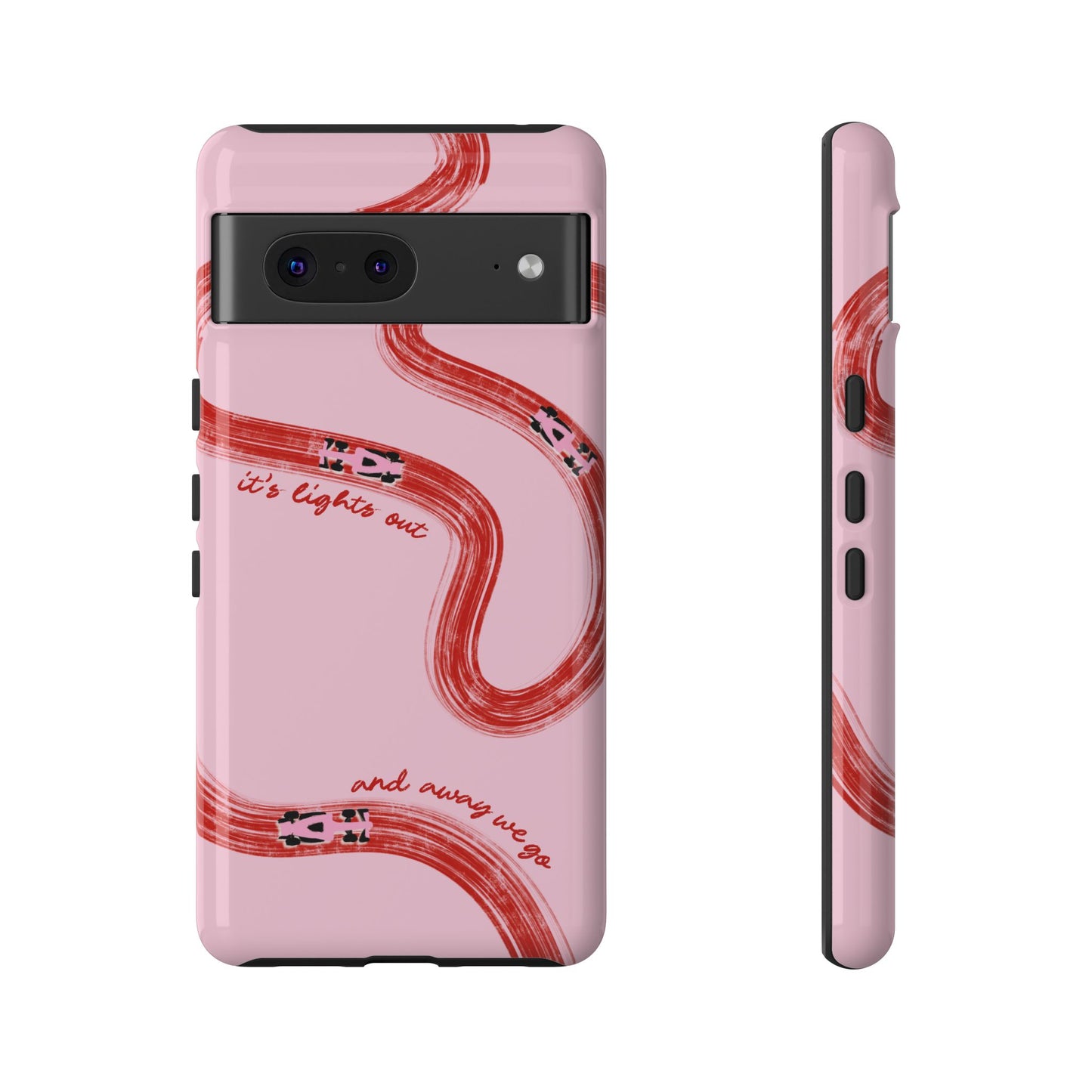 F1 Phone Case Pink and Red Painted "its lights out and away we go", Trendy F1 Gift, Formula 1 Gift, Cute F1 Phone Case, Unique Phone Case