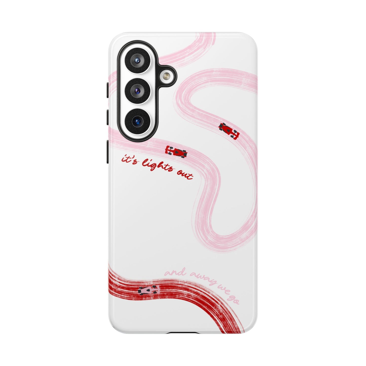 F1 Phone Case Pink and Red Painted "its lights out and away we go", Trendy F1 Gift, Formula 1 Gift, Cute F1 Phone Case, Unique Phone Case