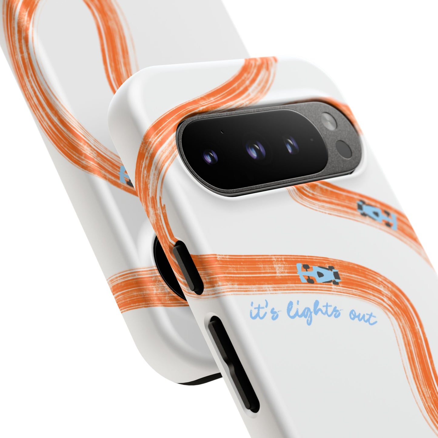 McLaren F1 Phone Case Orange and Blue Painted "its lights out and away we go", Trendy F1 Gift, Formula 1 Gift, Cute F1 Phone Case