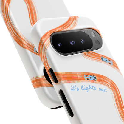 McLaren F1 Phone Case Orange and Blue Painted "its lights out and away we go", Trendy F1 Gift, Formula 1 Gift, Cute F1 Phone Case