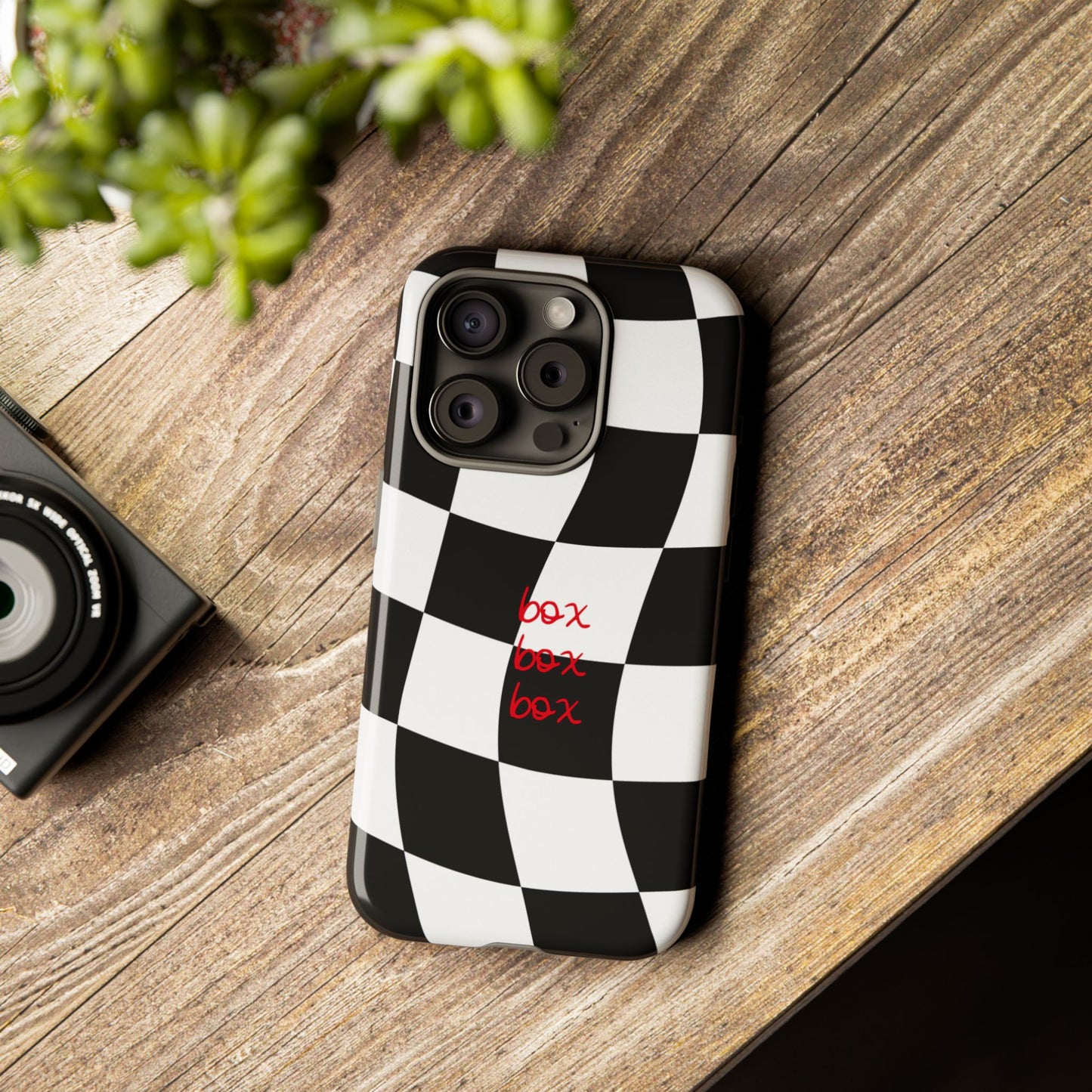 Black and Red Checkered F1 Phone Case, Box Box Box F1 Phone Case