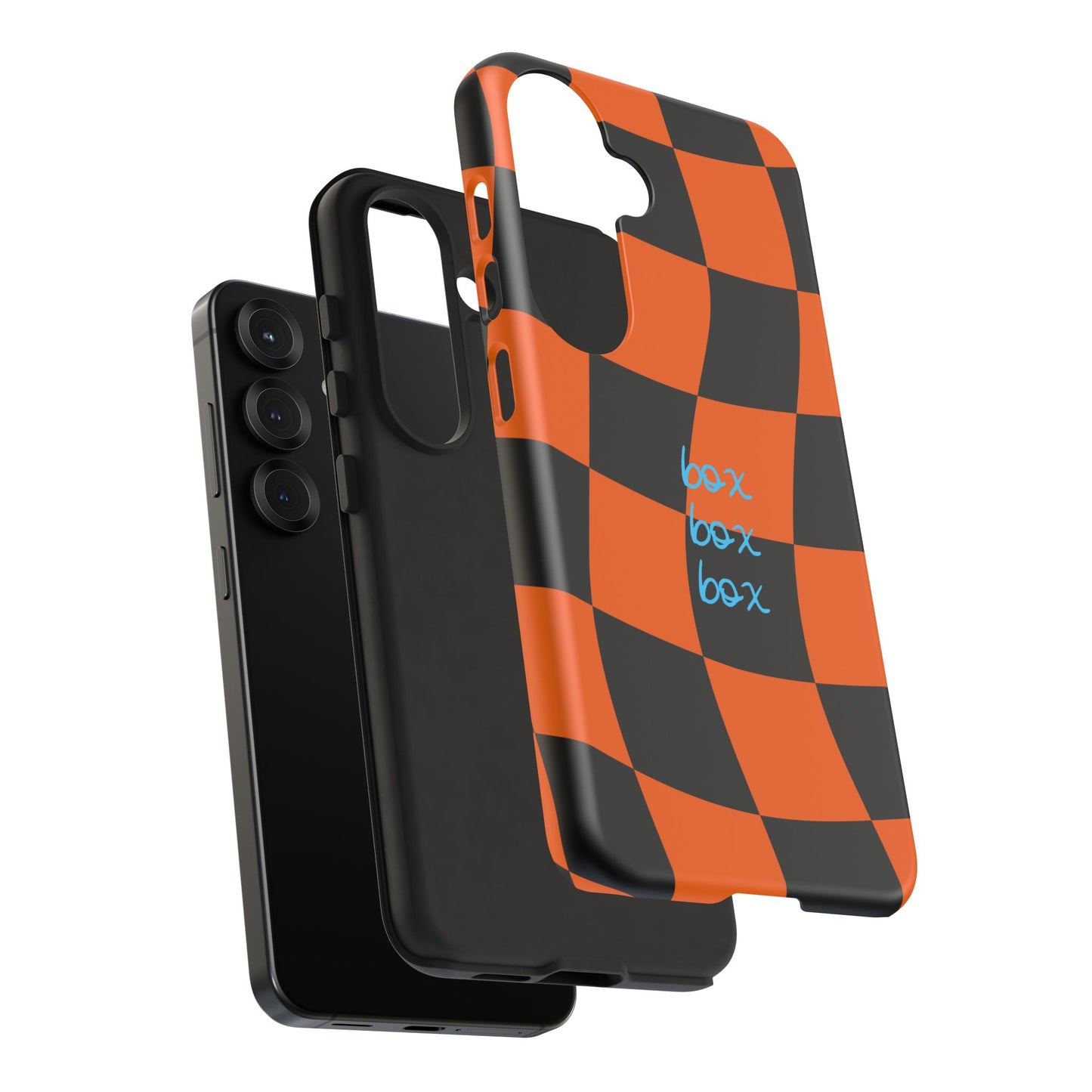 McLaren Orange and Black Checkered F1 Phone Case, Box Box Box F1 Phone Case