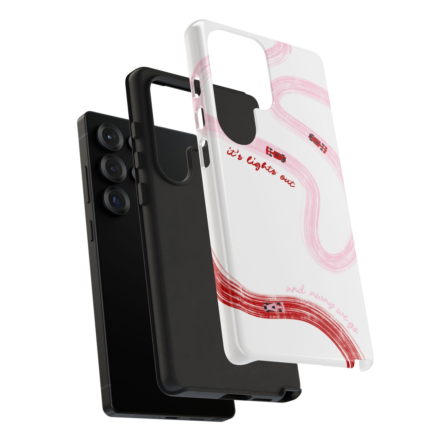 F1 Phone Case Pink and Red Painted "its lights out and away we go", Trendy F1 Gift, Formula 1 Gift, Cute F1 Phone Case, Unique Phone Case