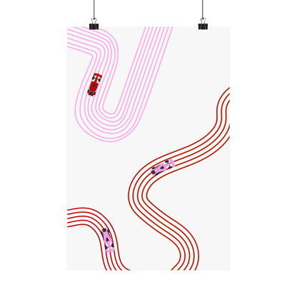 Pink and Red Abstract F1 Matte Vertical Poster | F1 Giclée Art Print (US SIZING)