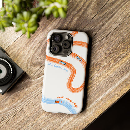McLaren F1 Phone Case Orange and Blue Painted "its lights out and away we go", Trendy F1 Gift, Formula 1 Gift, Cute F1 Phone Case