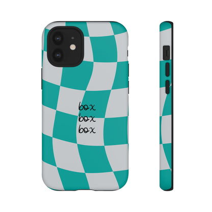 Mercedes Teal and Grey Checkered F1 Phone Case, Box Box Box F1 Phone Case