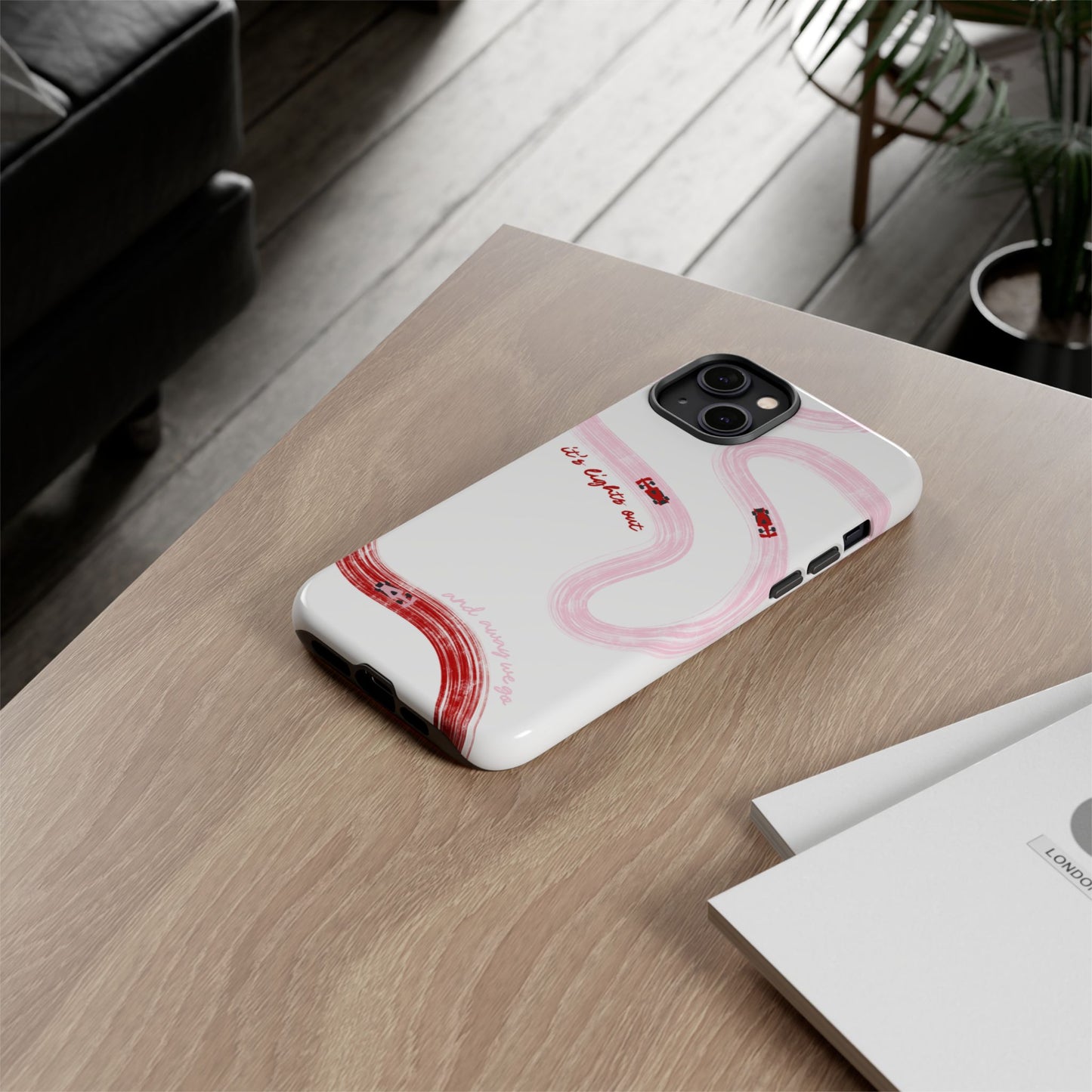 F1 Phone Case Pink and Red Painted "its lights out and away we go", Trendy F1 Gift, Formula 1 Gift, Cute F1 Phone Case, Unique Phone Case