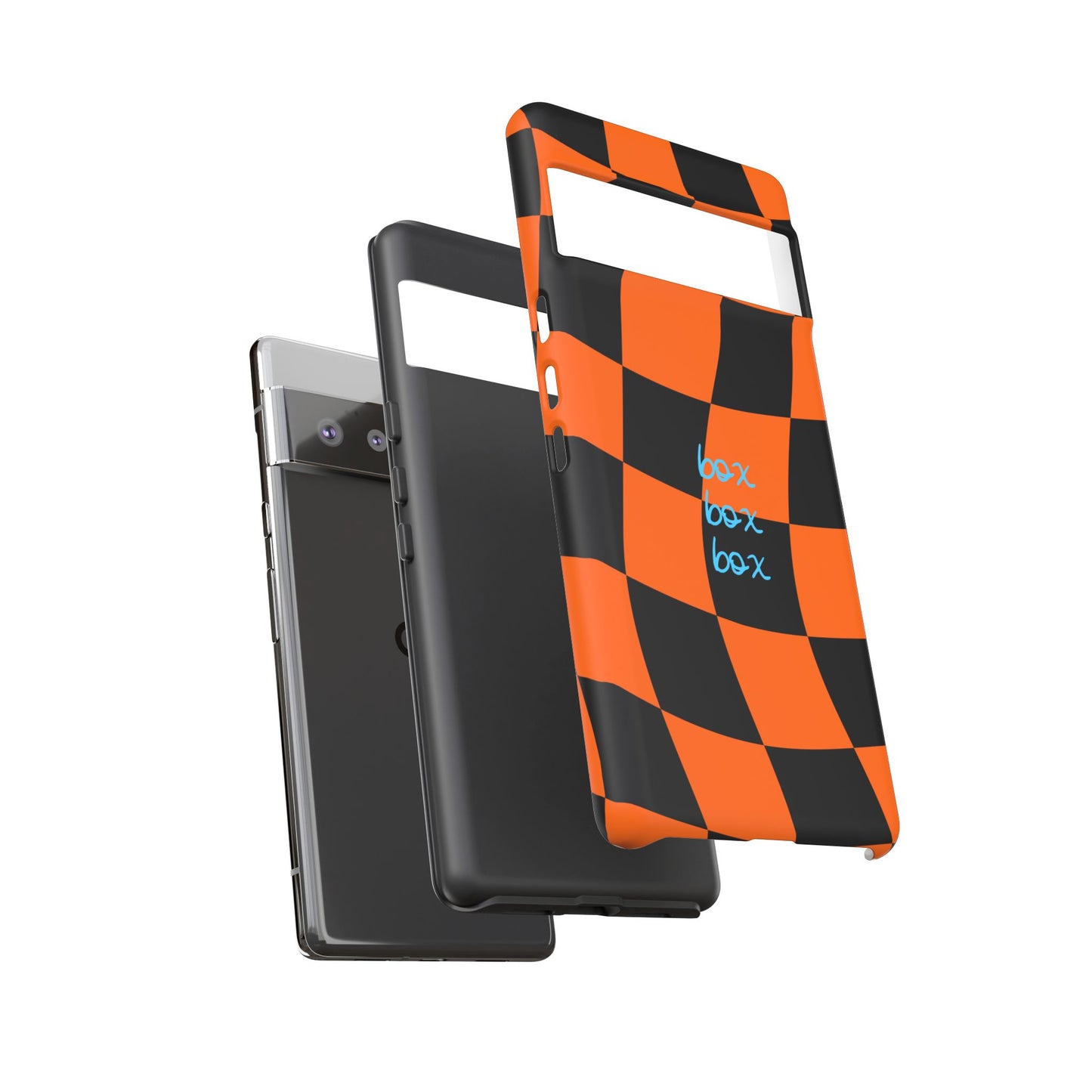 McLaren Orange and Black Checkered F1 Phone Case, Box Box Box F1 Phone Case