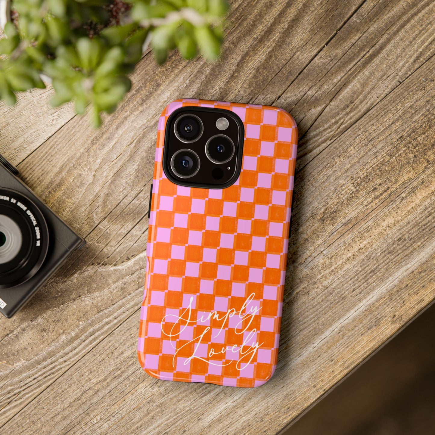 Simply Lovely Orange and Pink Checkered F1 Phone Case Design, Trendy F1 Gift, Formula 1 Gift, Cute F1 Phone Case