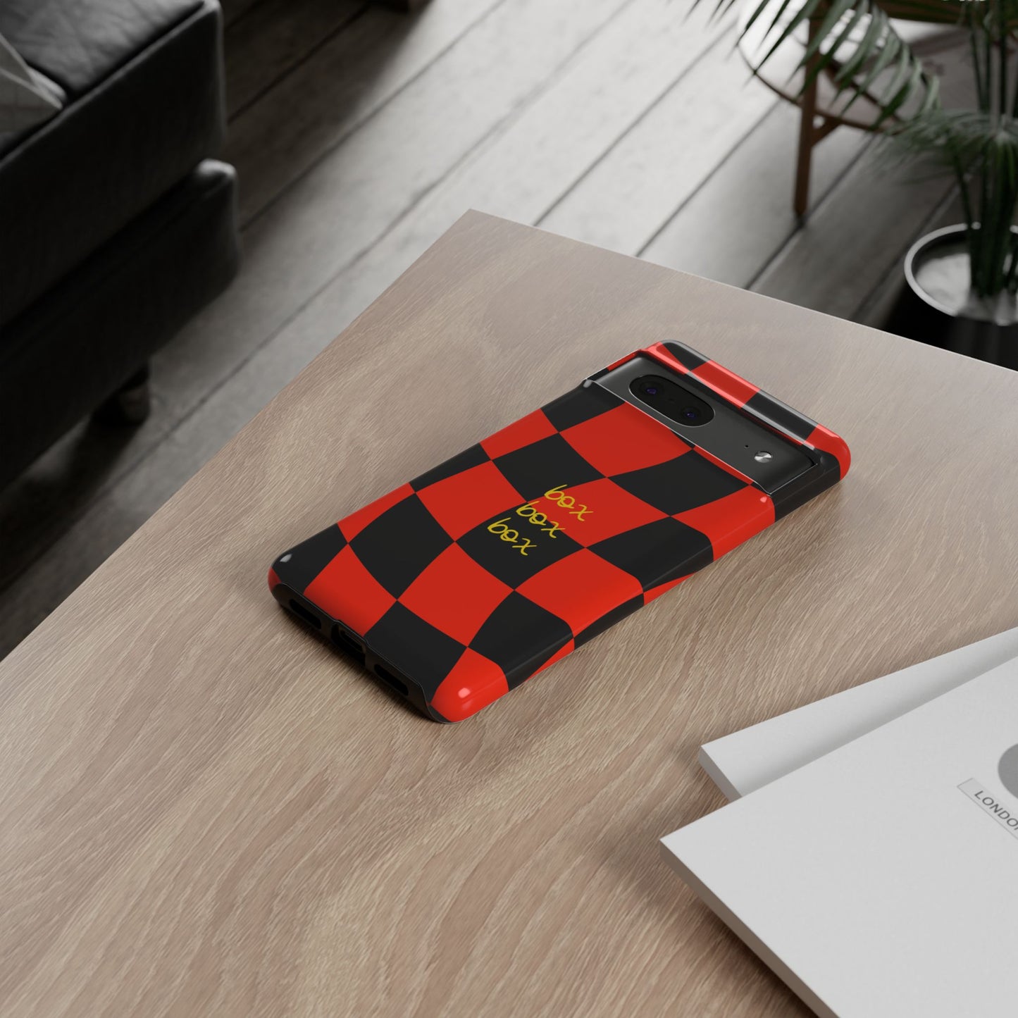F1 Ferrari Black and Red Checkered Phone Case, Box Box Box F1 Phone Case
