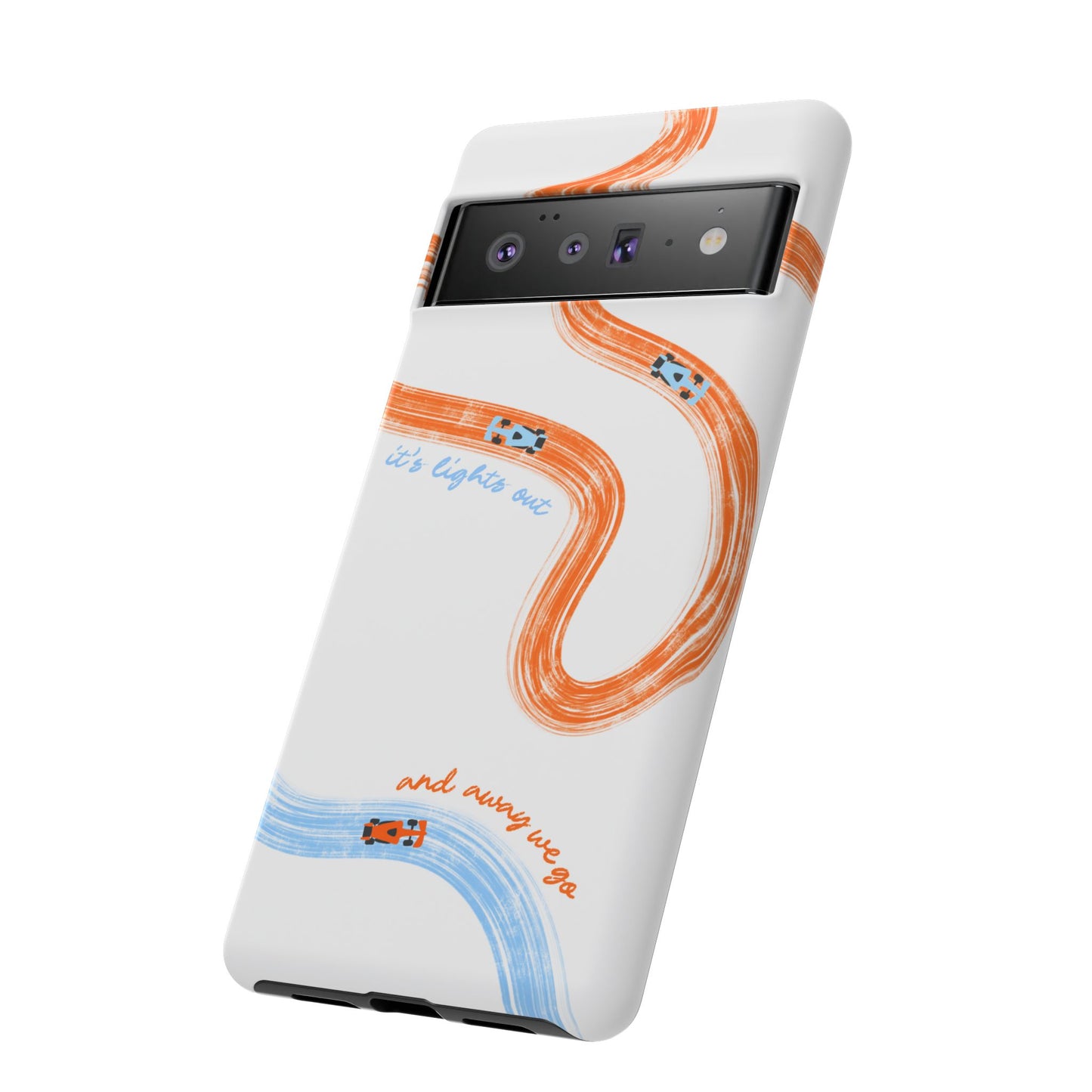McLaren F1 Phone Case Orange and Blue Painted "its lights out and away we go", Trendy F1 Gift, Formula 1 Gift, Cute F1 Phone Case