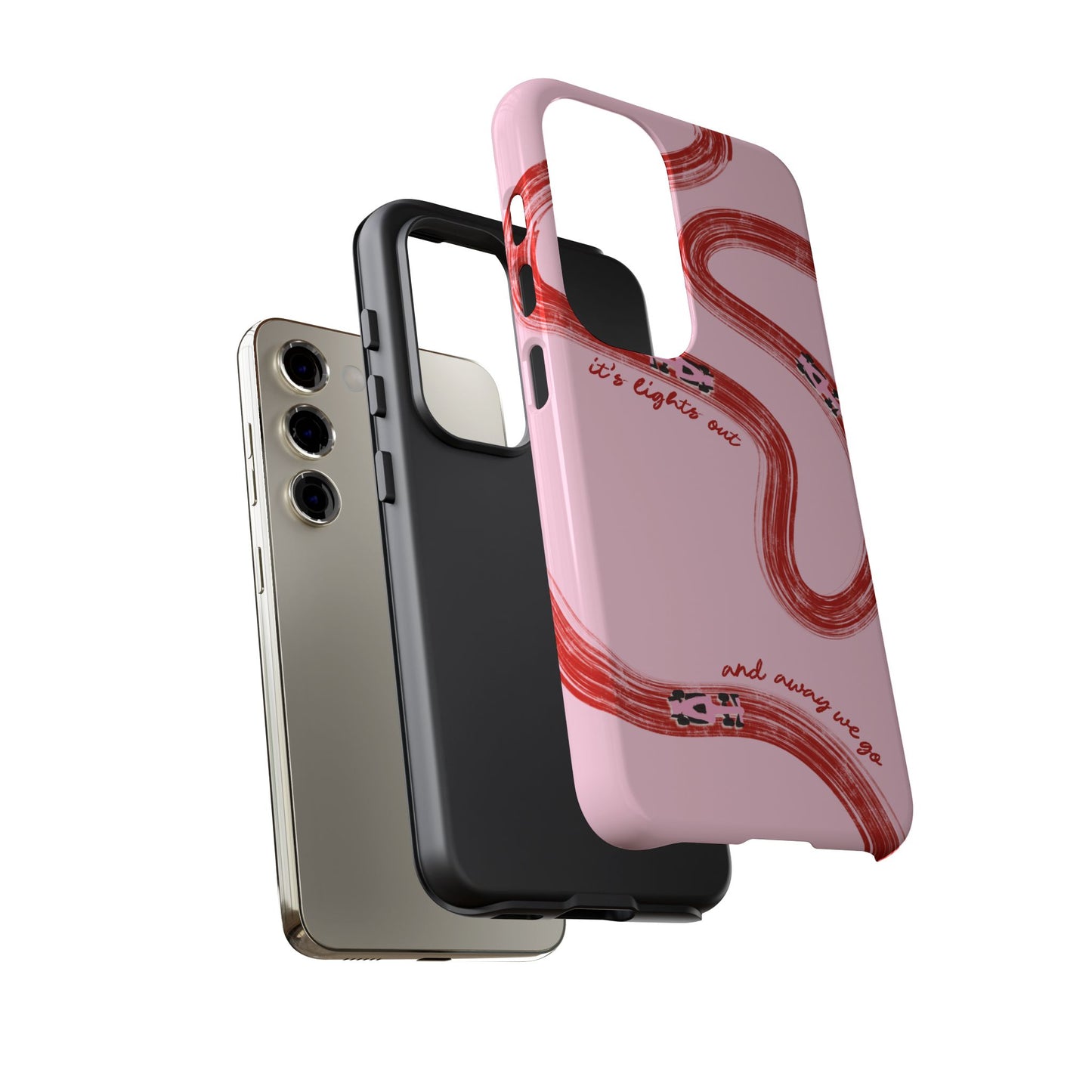 F1 Phone Case Pink and Red Painted "its lights out and away we go", Trendy F1 Gift, Formula 1 Gift, Cute F1 Phone Case, Unique Phone Case