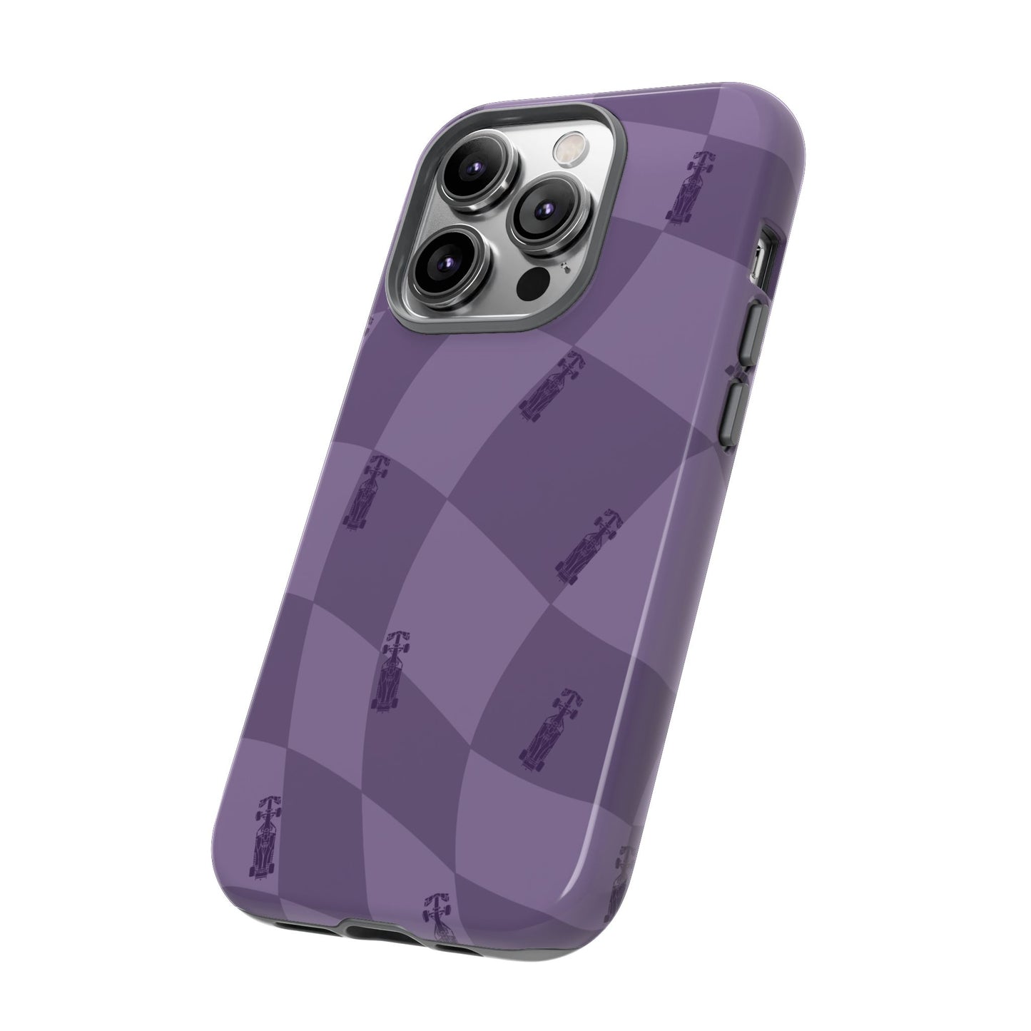 F1 Phone Case Purple Checkered Design, Trendy F1 Gift, Formula 1 Gift, Cute F1 Phone Case, Unique Formula One Phone Case