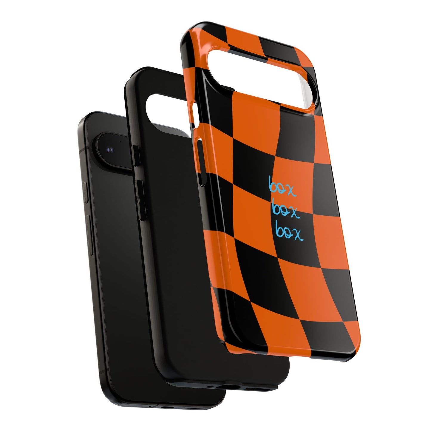 McLaren Orange and Black Checkered F1 Phone Case, Box Box Box F1 Phone Case