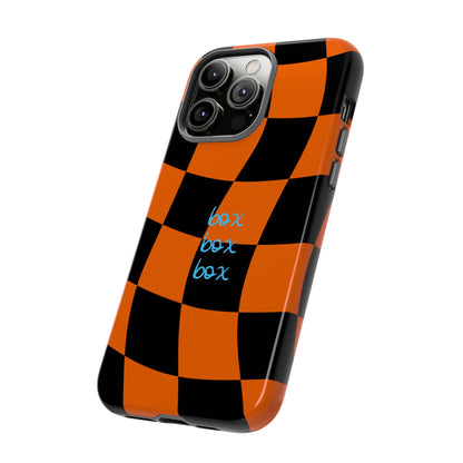 McLaren Orange and Black Checkered F1 Phone Case, Box Box Box F1 Phone Case