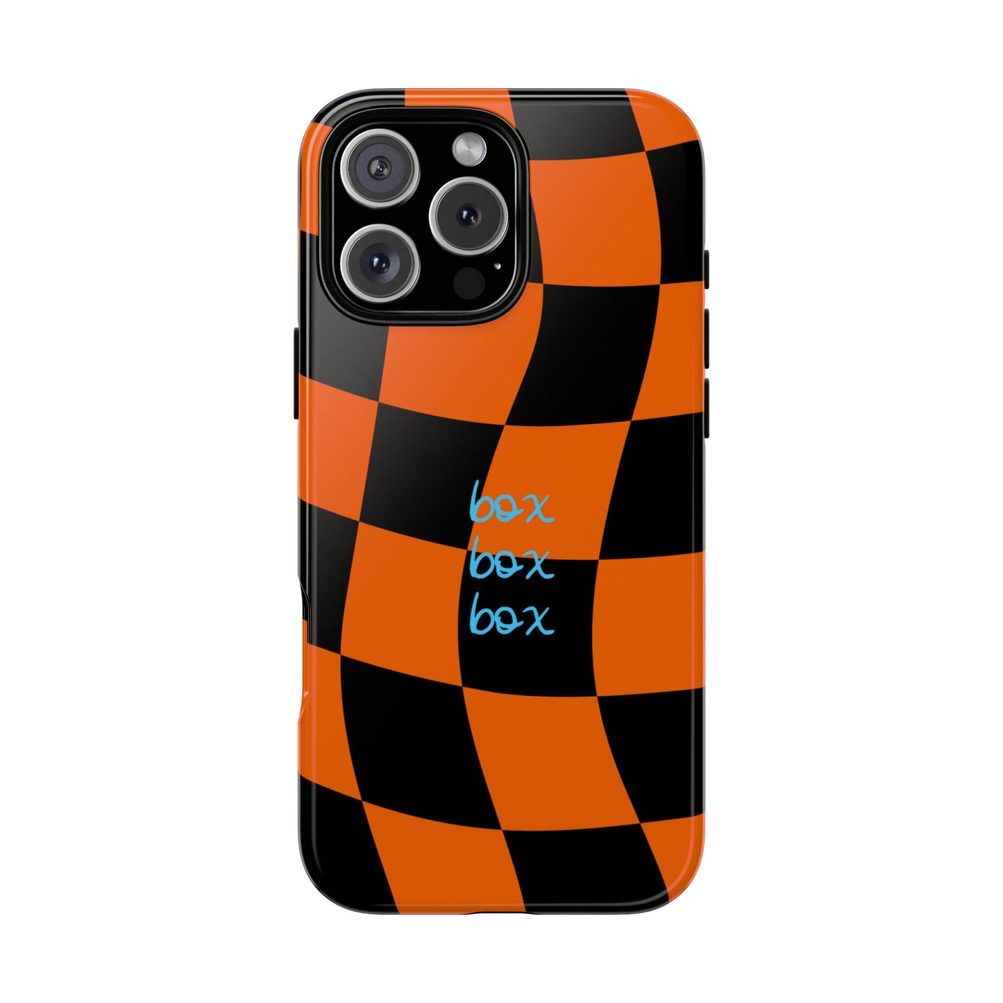 McLaren Orange and Black Checkered F1 Phone Case, Box Box Box F1 Phone Case