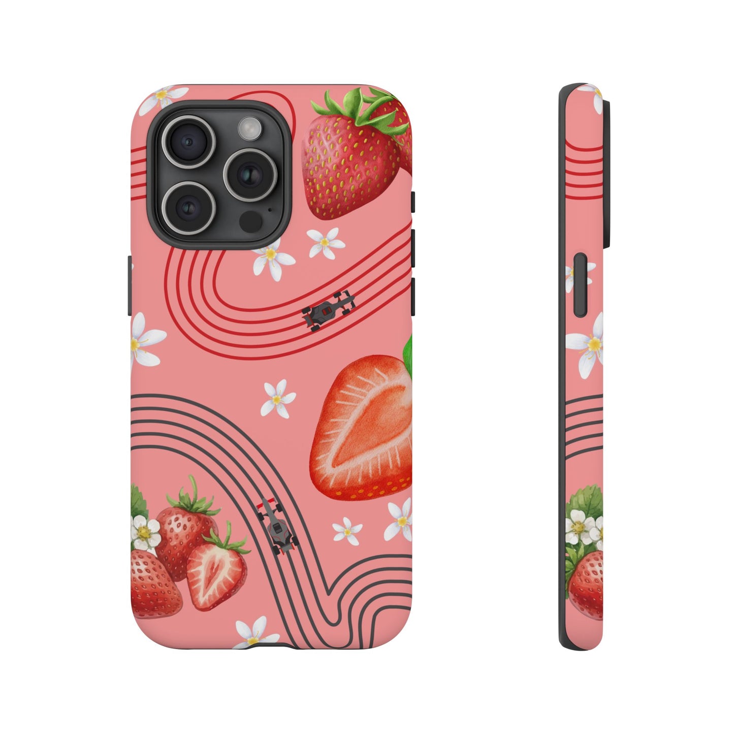Red F1 Audi and Strawberries Phone Case, Trendy F1 Gift, Formula 1 Gift, Cute Fruit F1 Phone Case, Unique Phone Case