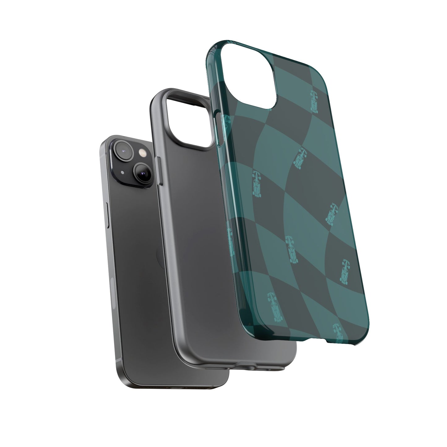 F1 Phone Case Teal Checkered Design, Trendy F1 Gift, Formula 1 Gift, Cute F1 Phone Case, Unique Formula One Phone Case