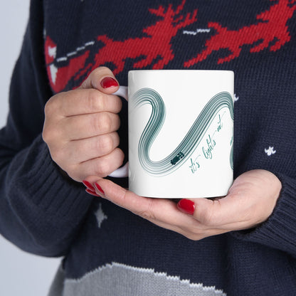 Green Painted F1  It's Lights Out and Away We Go Mug, Unique Gift for Coffee Lovers, Whimsical Formula 1 Gift