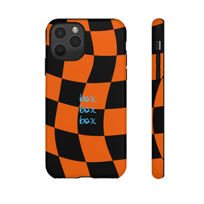 McLaren Orange and Black Checkered F1 Phone Case, Box Box Box F1 Phone Case